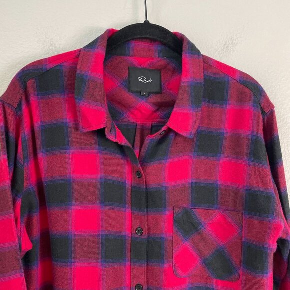 Rails Womens Large Milo Black Cherry Violet Plaid Button Up Flannel Shirt Top - Picture 2 of 7